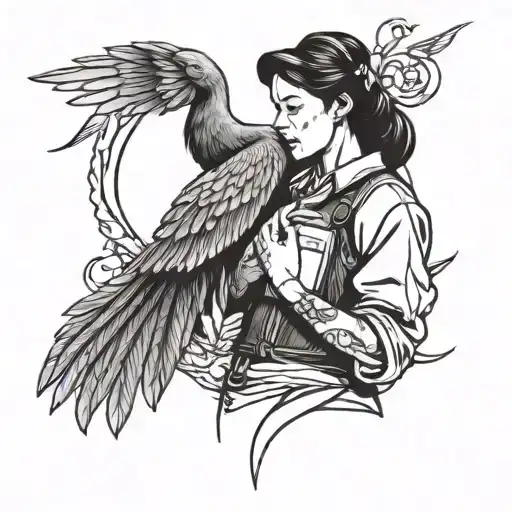 A nurse holding a book with a phoenix tattoo on her arm, symbolizing learning and rebirth tattoo design idea