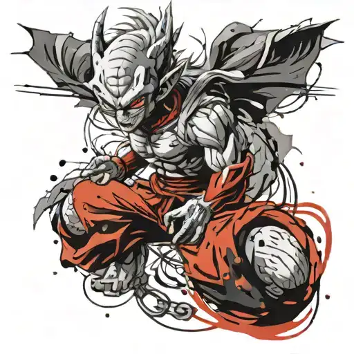 black and white tattoo of piccolo dragon ball with hatching for shading  tattoo design idea