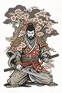 Japanese samurai ronin facing front cherry blossom trees behind  tattoo design idea