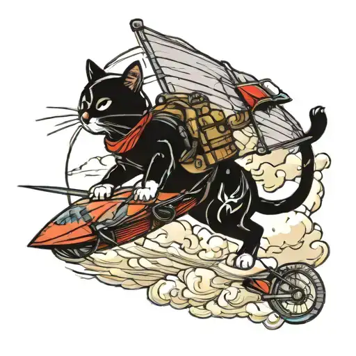 cat paragliding guy tattoo design idea