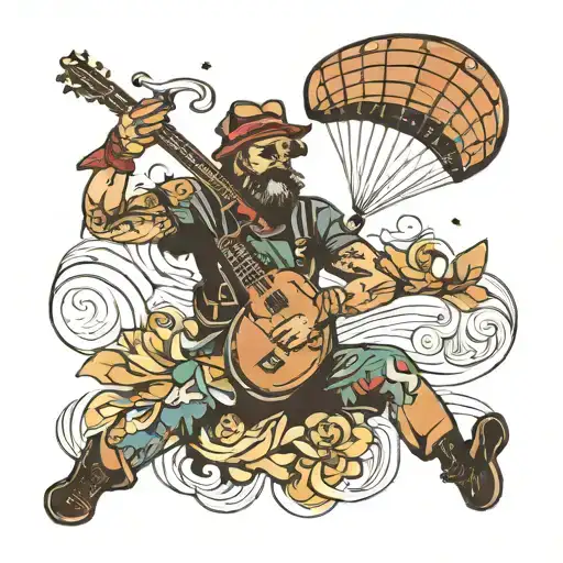 paraglider ukulele weapon handball player in action tattoo design idea