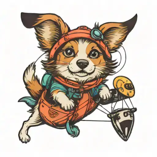 dog cat paragliding guy tattoo design idea