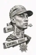 the rapper Eminem with 8 mile rd street sign with a quote  tattoo design idea