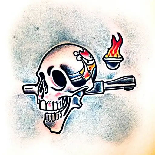 Skull, Tankman, fire tattoo design idea