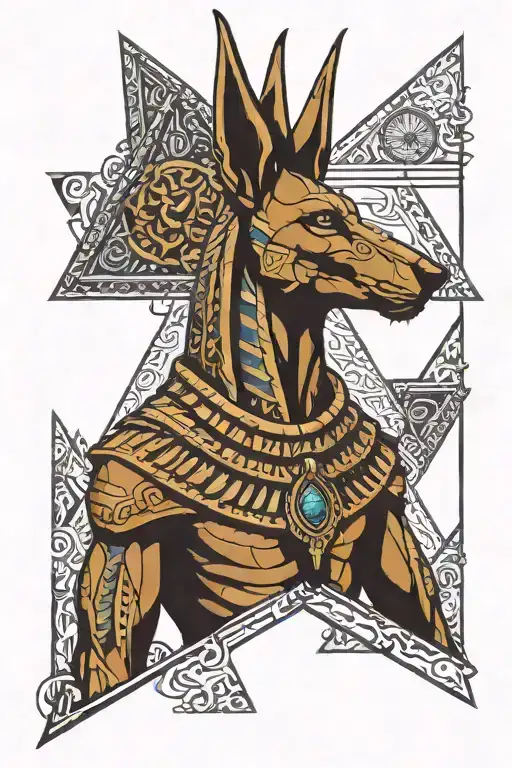 Anubis over pyramids tattoo design idea