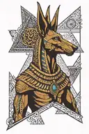 Anubis over pyramids tattoo design idea