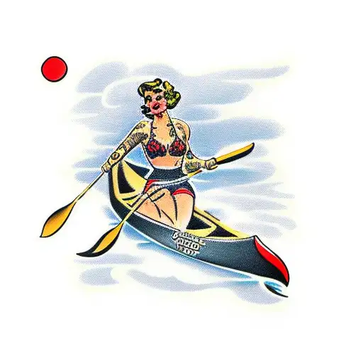 canoe portage pin up girl  tattoo design idea