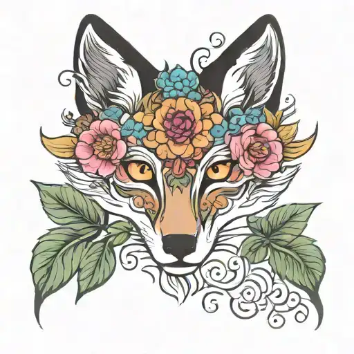 floral eye fox tattoo design idea