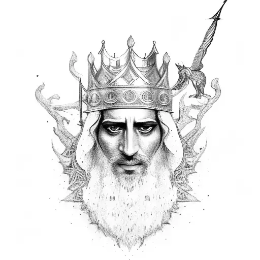 King of Persia holding a mythical creature tattoo design idea