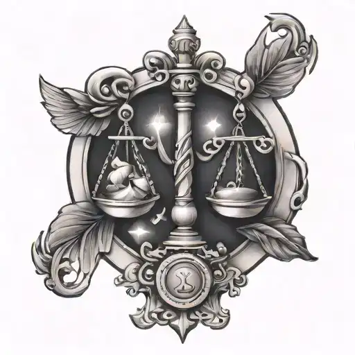 libra and pisces sign mixed tattoo design idea
