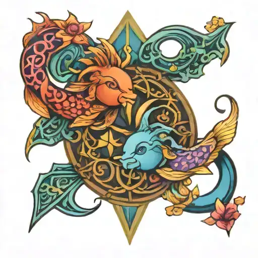 Pisces & Libra symbol intertwined tattoo design idea