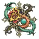 Pisces & Libra symbol intertwined tattoo design idea