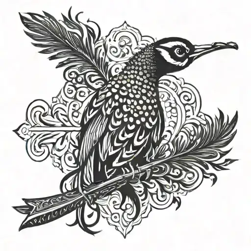 raghav name with flute with peacock feather tattoo design idea