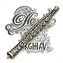 raghav name with flute  tattoo design idea