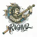 raghav name with flute  tattoo design idea