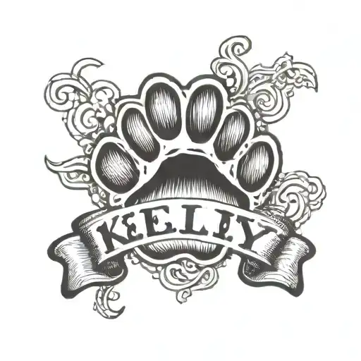 dog paw print and name kelly tattoo design idea