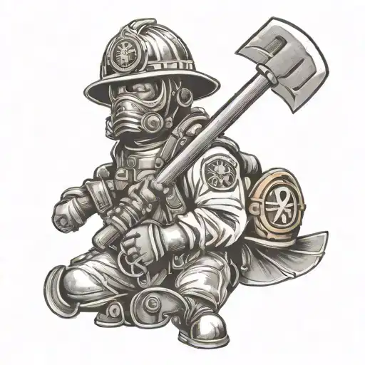 fire fighter ax +helmet +spurs tattoo design idea