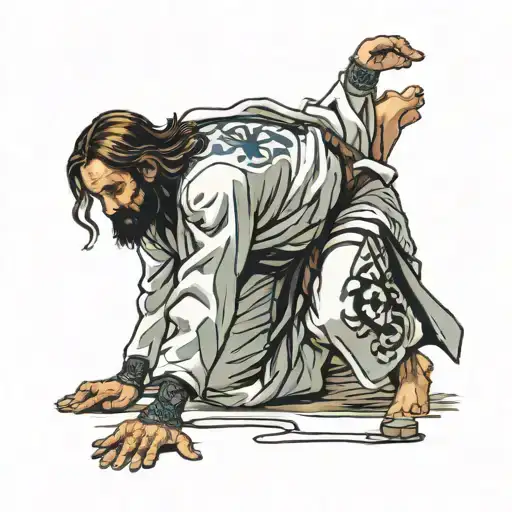 Jesus doing BJJ techniques tattoo design idea