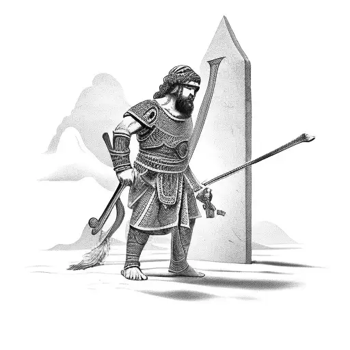 biblical accurate David and Goliath story tattoo design idea