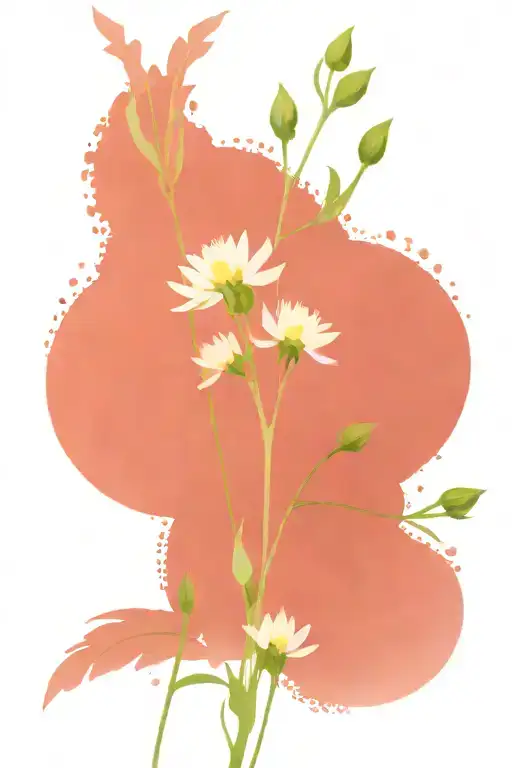 a branch with flowers, possibly cornflowers or chamomile or with thin leaves, and to the left of it is the italicized in tattoo design idea