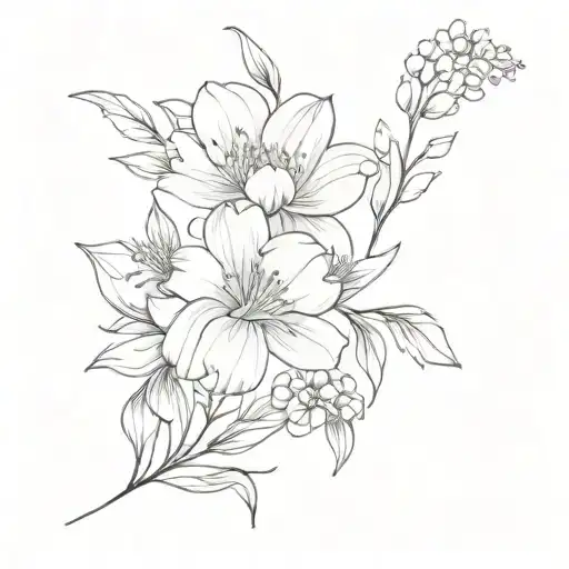 january and may birth flower boquet  fine line tattoo design idea