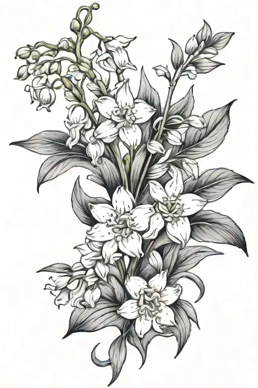 lilly of the valley, chamomile, bluebells, and lavender  tattoo design idea
