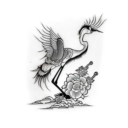 crane but use a red circle as background tattoo design idea