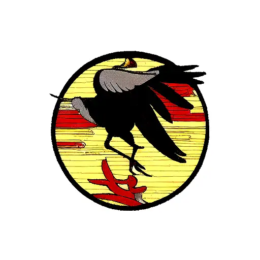 traditional japanese crane using black red and yellow tattoo design idea