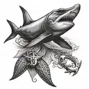 hammerhead shark with anchor design tattoo design idea
