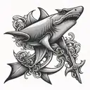 hammerhead shark with anchor design tattoo design idea