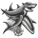 hammerhead shark with anchor design tattoo design idea