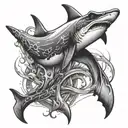 hammerhead shark with anchor design tattoo design idea