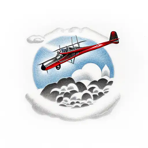 A scenic landscape of Iowa with a small airplane soaring above tattoo design idea