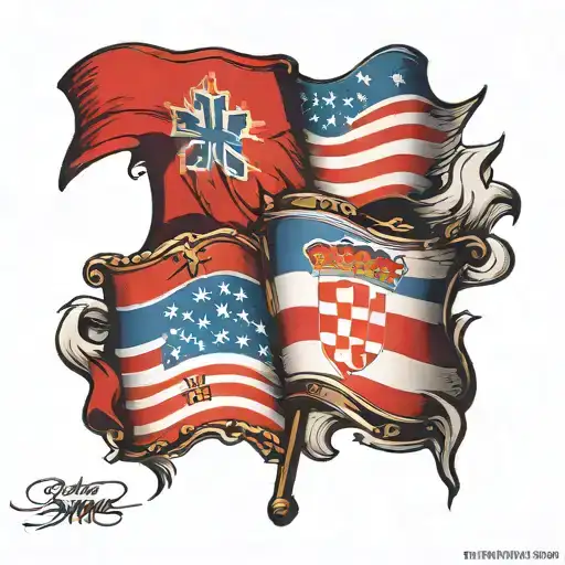 Croatian flag, USA flag intertwined tattoo design idea