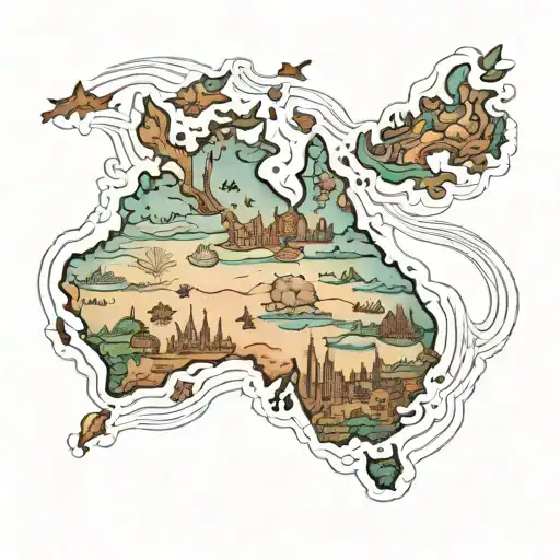 blank  outline of australia, outline of nz inside australia tattoo design idea