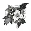 A integration of botanical elements on a suminagashi tattoo design idea