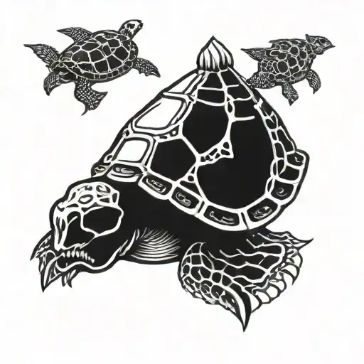 turtle, skull free of life, tattoo design idea