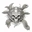 turtle, skull, free of life, tattoo design idea