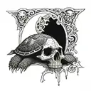 turtle, skull free of life, tattoo design idea