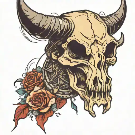 Bull Skull, spaceman, farm tattoo design idea
