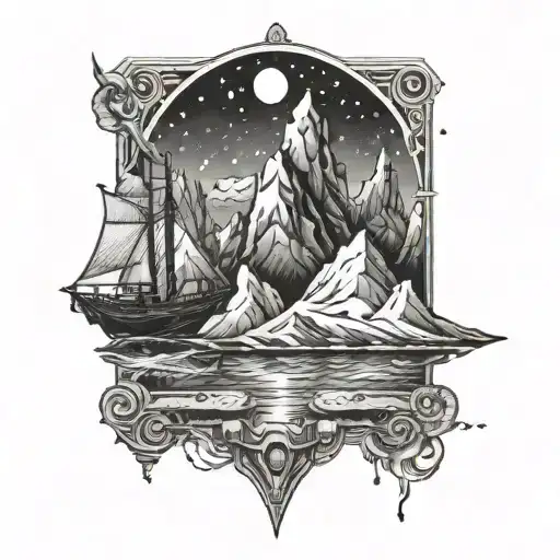 A tattoo design symbolizing the client's love for adventure, with a craftsman creating a unique piece of art in the background tattoo design idea