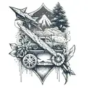 A tattoo design symbolizing the client's love for adventure, with a craftsman creating a unique piece of art in the background tattoo design idea