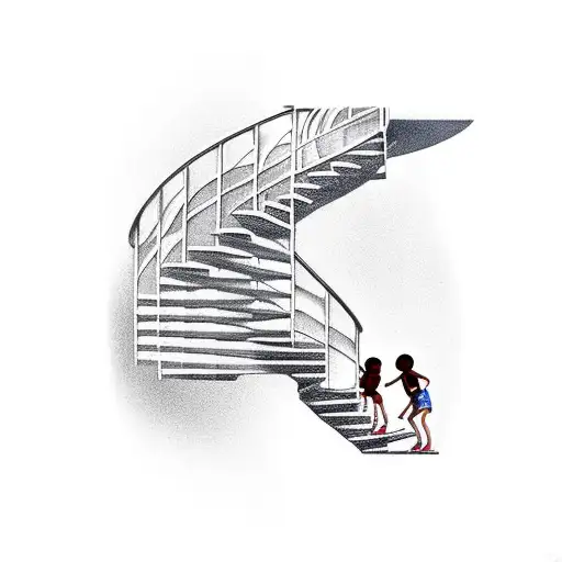 Children on a spiral staircase tattoo design idea