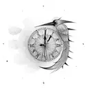 Clock at 11:59 pm with a crow perched on top. A spiral staircase that wraps around the arm down to the wrist tattoo design idea