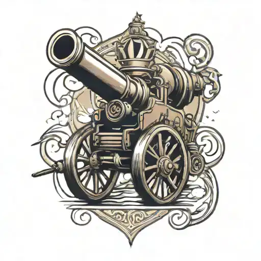 artillery cannon logo merged tattoo design idea