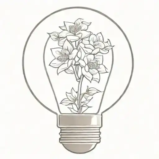 jasmin flowers inside lightbulb sealed off by iron garden gates. the lightbulb is put on shoulders to form a mind/head tattoo design idea