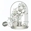 jasmin flowers inside lightbulb guarded by iron gates tattoo design idea