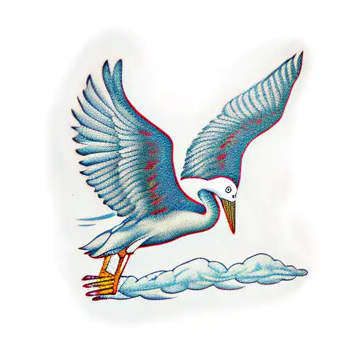 Stork in flight, wings symmetrical, view of inspection from top to bottom tattoo design idea