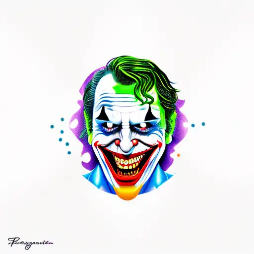 Joker Smile with ha ha ha in Trash polka tattoo design idea