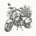 Combine a moped with elements of farming tools or crops tattoo design idea